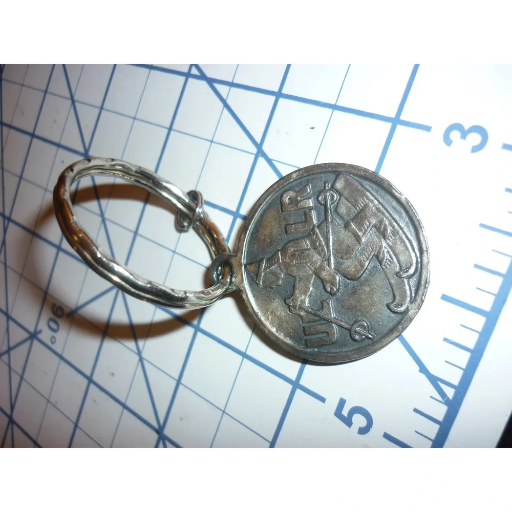 Vintage Ullr Skier‎ Medal Keychain Norse God Protection Alpine Edelweiss Gentian